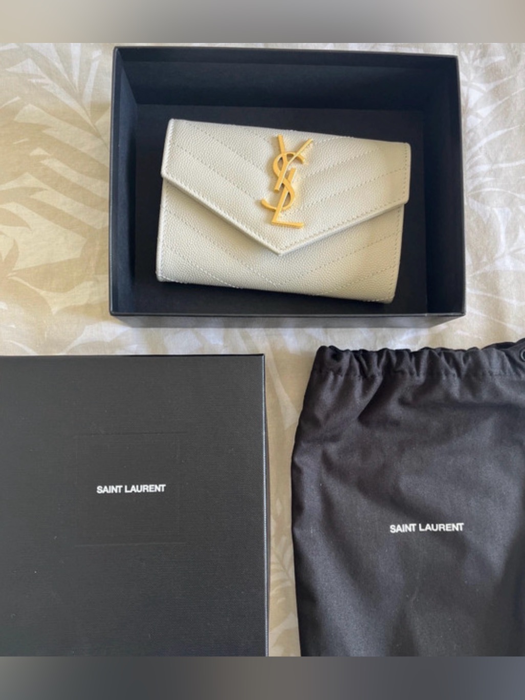 Ysl Wallet Saint Laurent Cassandre Cream Quilted Leather Flap Pouch